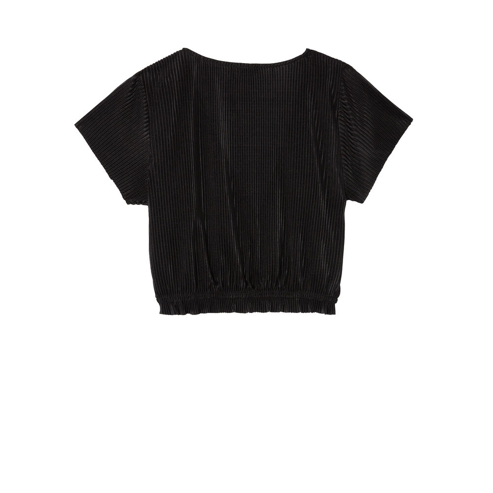 Short-sleeved wrapover pleated top - black black.