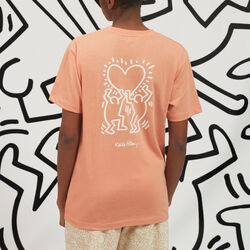 short-sleeved top with print on the back;