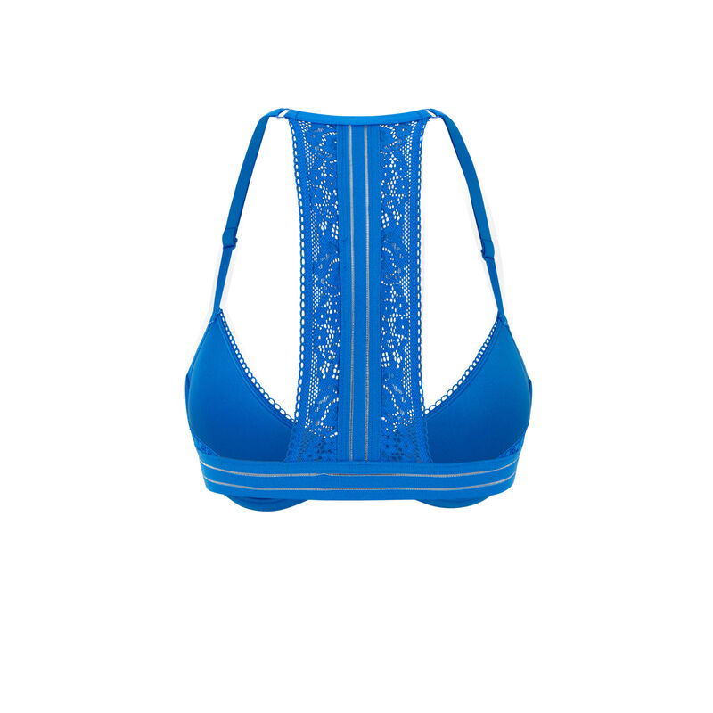 Coolgirliz lace padded bra with banding details. royal blue.
