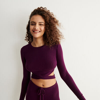 knit top with waist lace - plum;