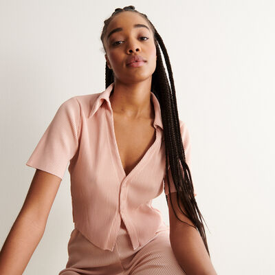 pleated satin blouse- pale pink;