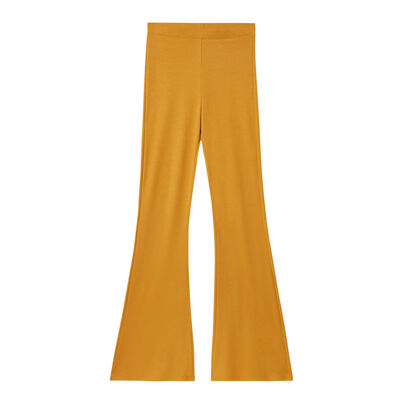 pantalon flare en jersey taille haute - jaune ocre;