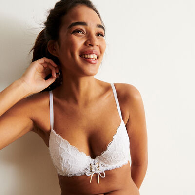 padded bustier bra with lacing - white;