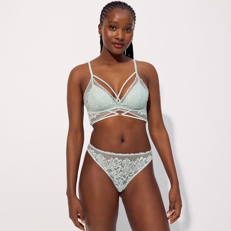 lace push-up triangle bra with lacing;