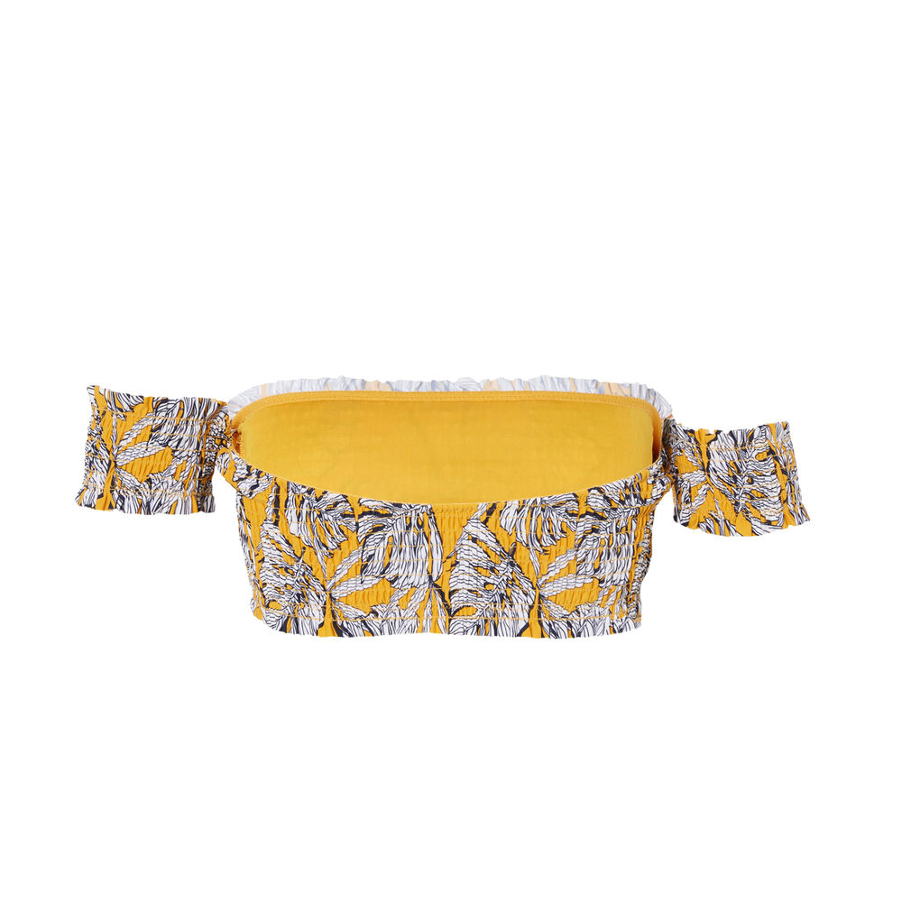 Bralette bikini top with palm print and sleeves - yellow yellow.