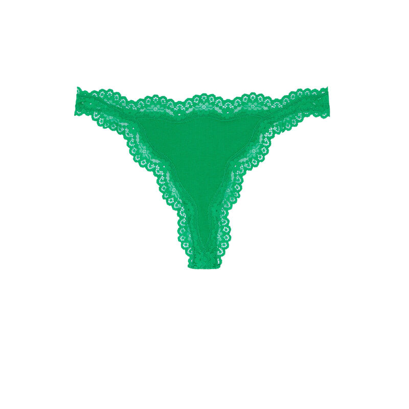 plain thong with lace trim - green plain thong with lace trim - green;