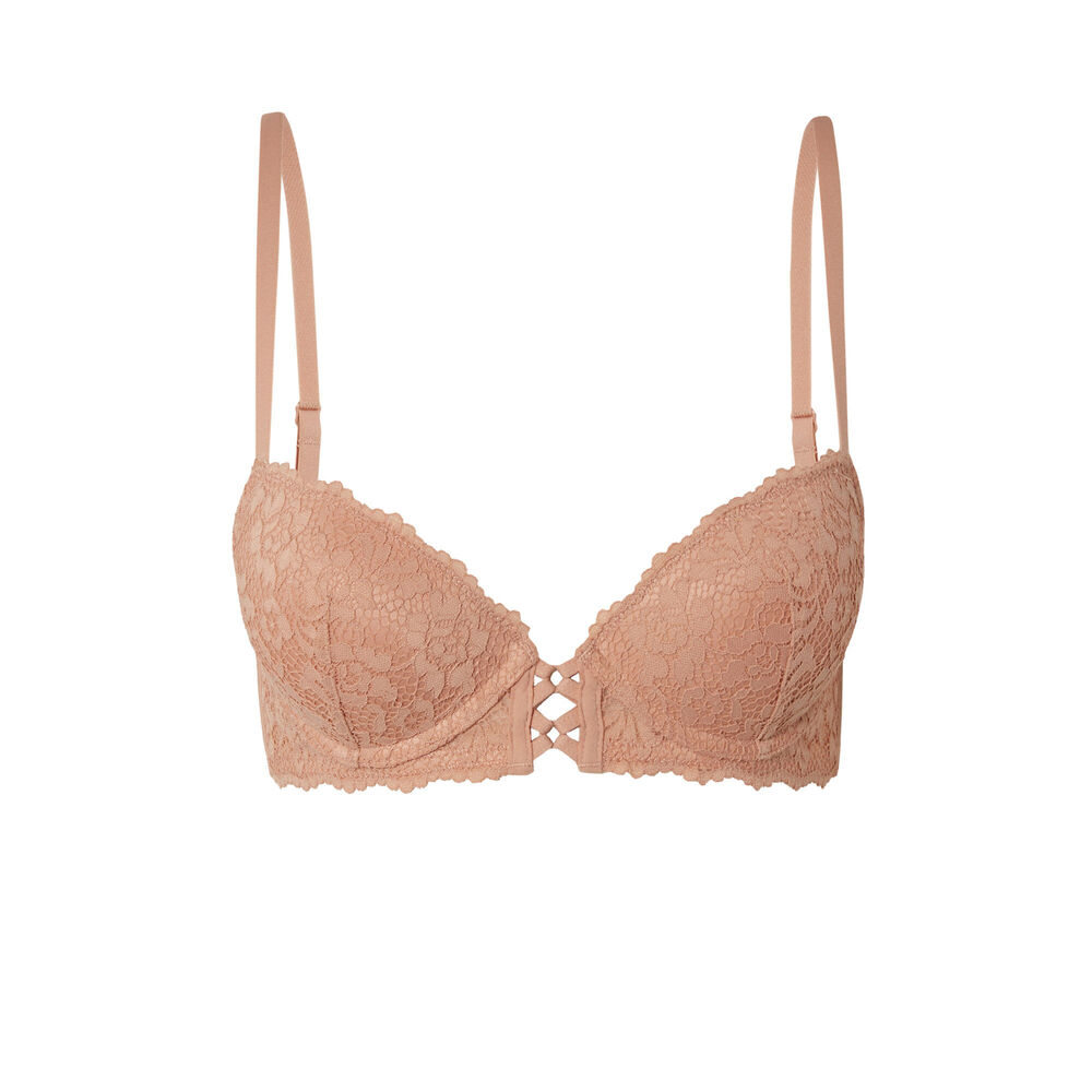 Floral lace push-up bra - beige beige.