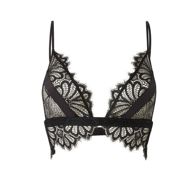 lace triangle bra without underwiring and floral guipure - black;