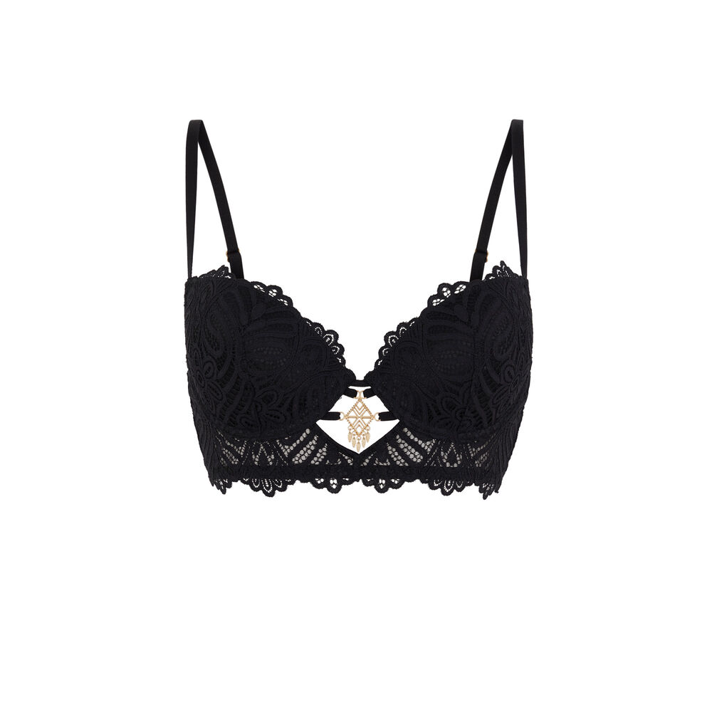 Jewel detail lace bustier push-up bra - black black.