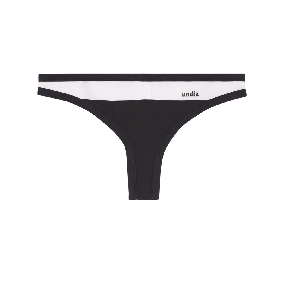 See-through microfibre and mesh thong - black black.