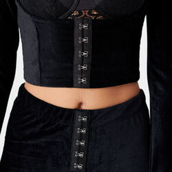 cord top with faux bustier opening - black;