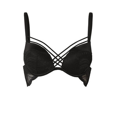 Lace push-up bra with satin straps - black;