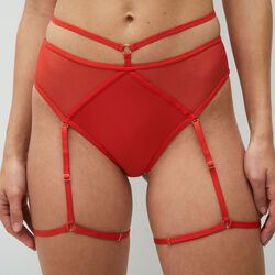 high-waisted tanga briefs in recycled micro-mesh and suspender belt