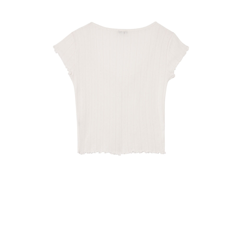 Short-sleeved pointelle knit top - ecru ecru.