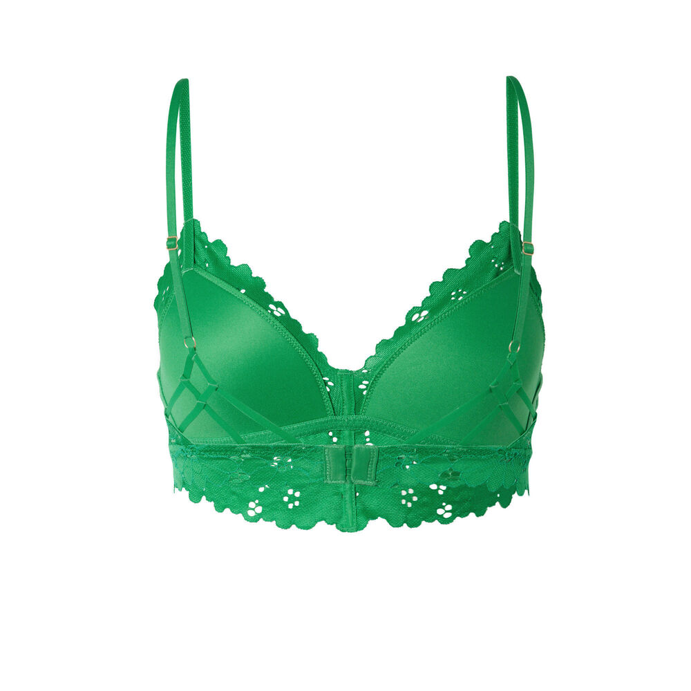 Triangle padded 100% lace bra with jewellery - green green.