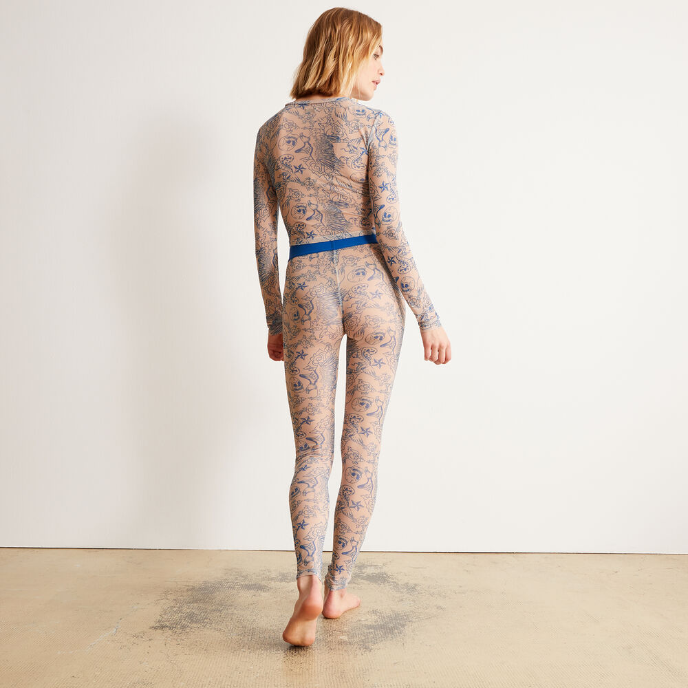 Long-sleeved top with bad babe tattoo style - nude beige.