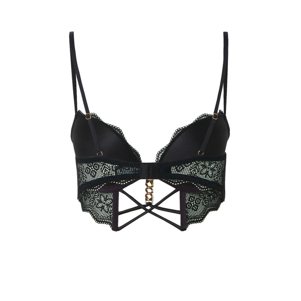 Padded bustier bra with gold chain - black black.