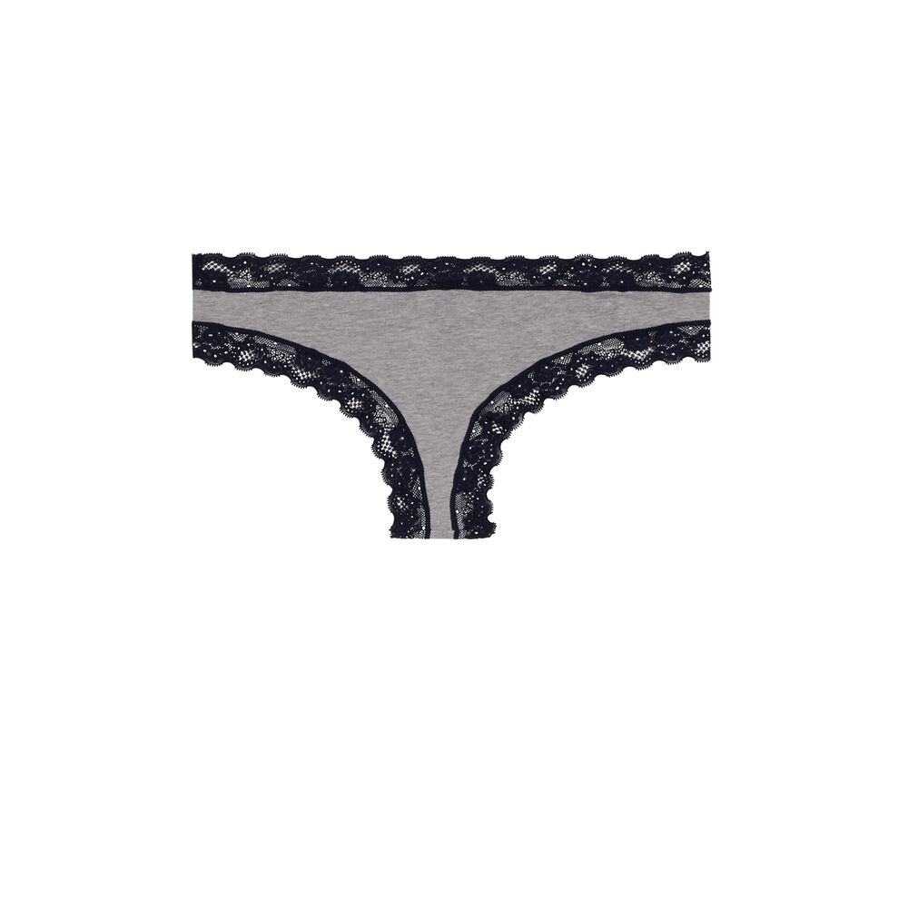 Cotton shorty with lace details - grey grey.