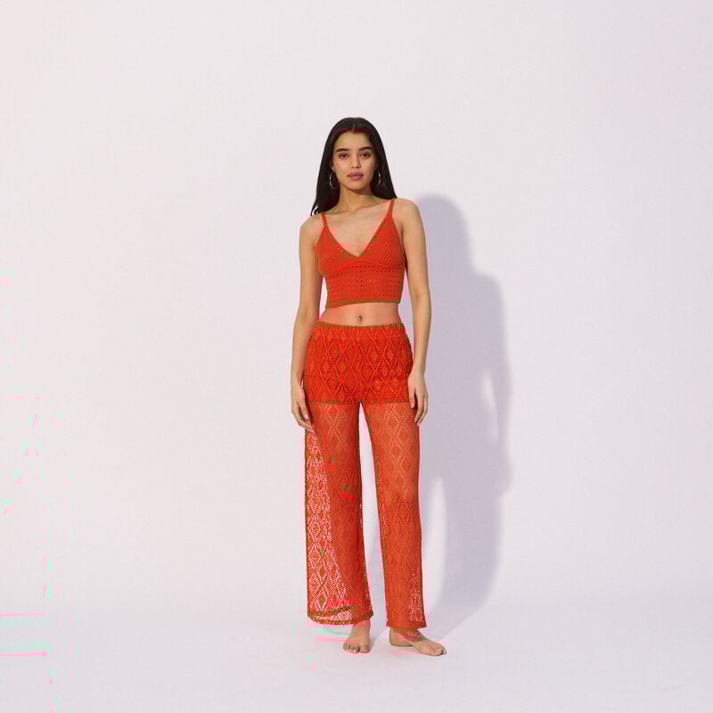 crochet transparent pants;