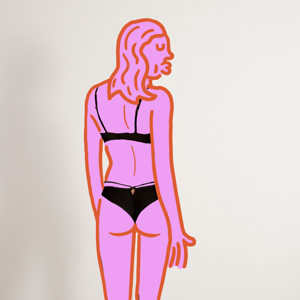 Lace tanga briefs with heart and ties - black black.