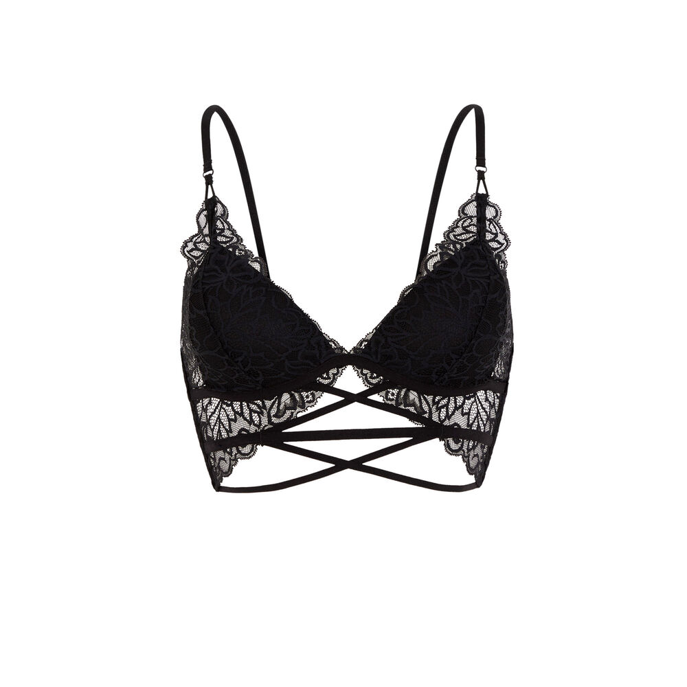 Lace triangle push up bra - black black.