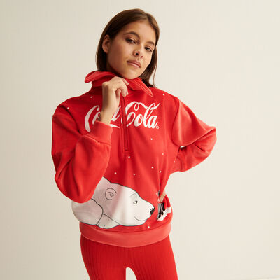 miękka bluza z nadrukiem niedźwiadka coca-cola - czerwona;