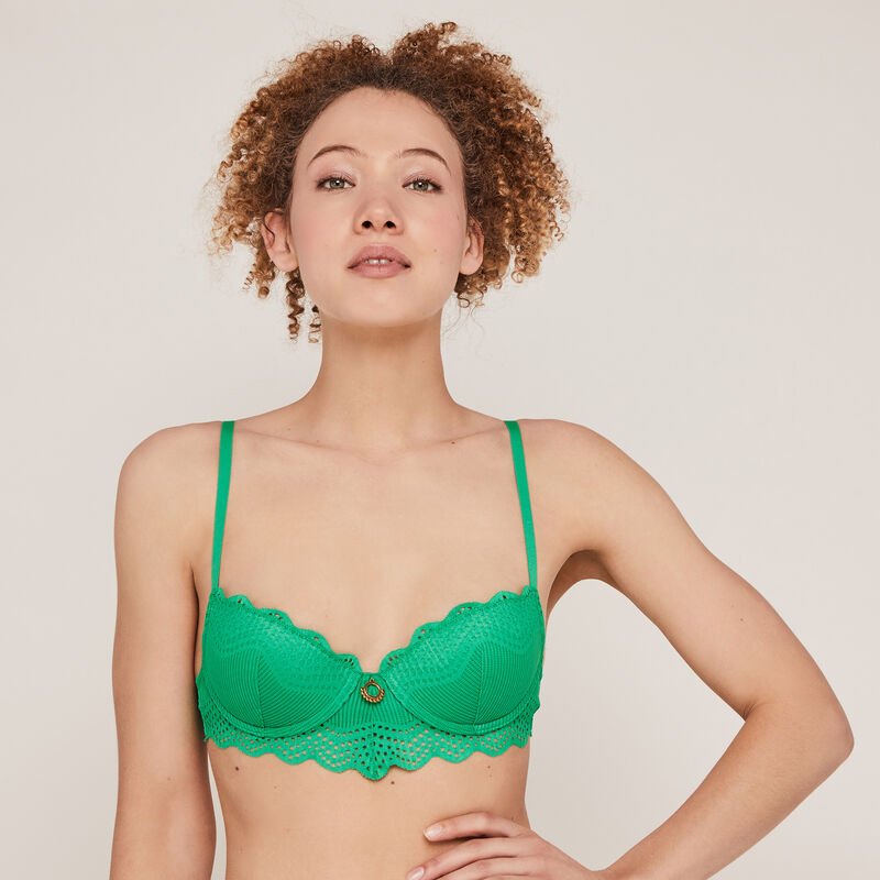 Bustier push-up bra with jewellery details - green Bustier push-up bra with jewellery details - green;
