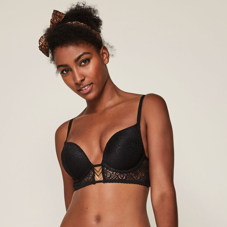 Ethnobiz black lace push-up bustier bra. black.