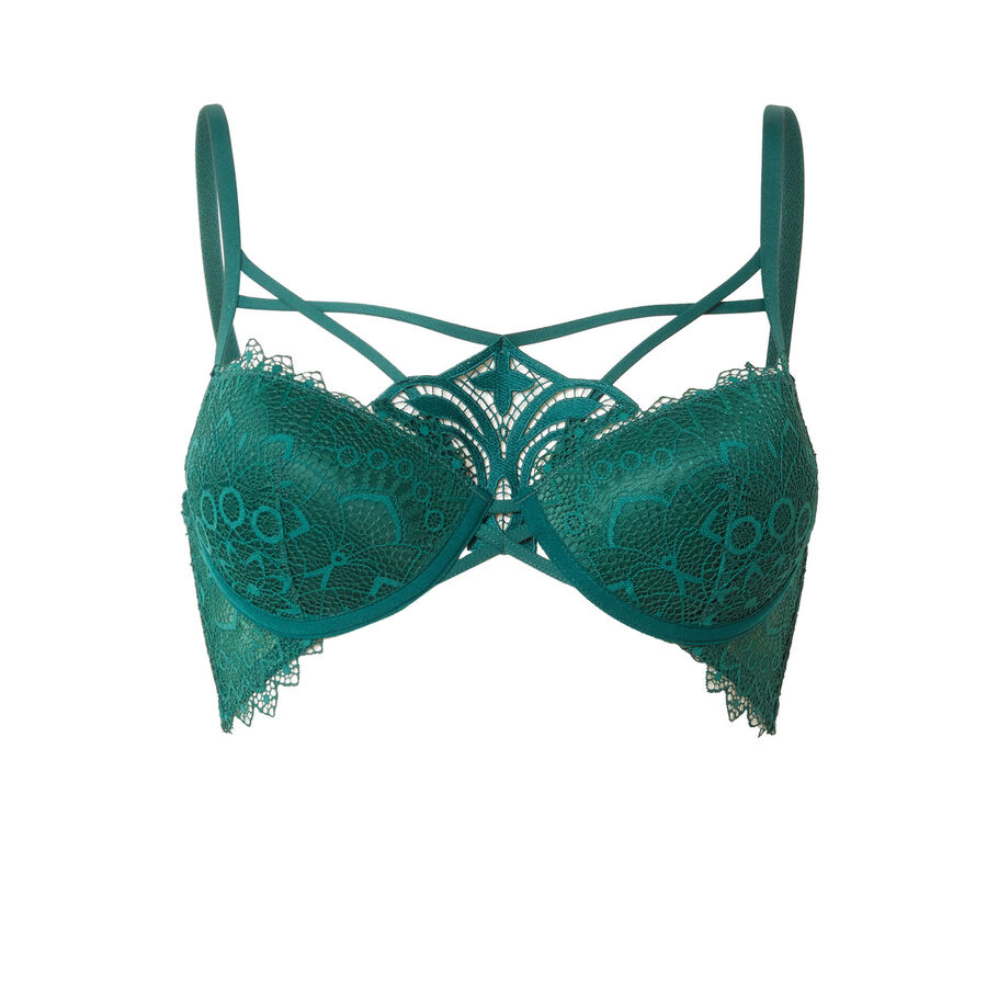 padded bra with ties and guipure at the neck - fir green;