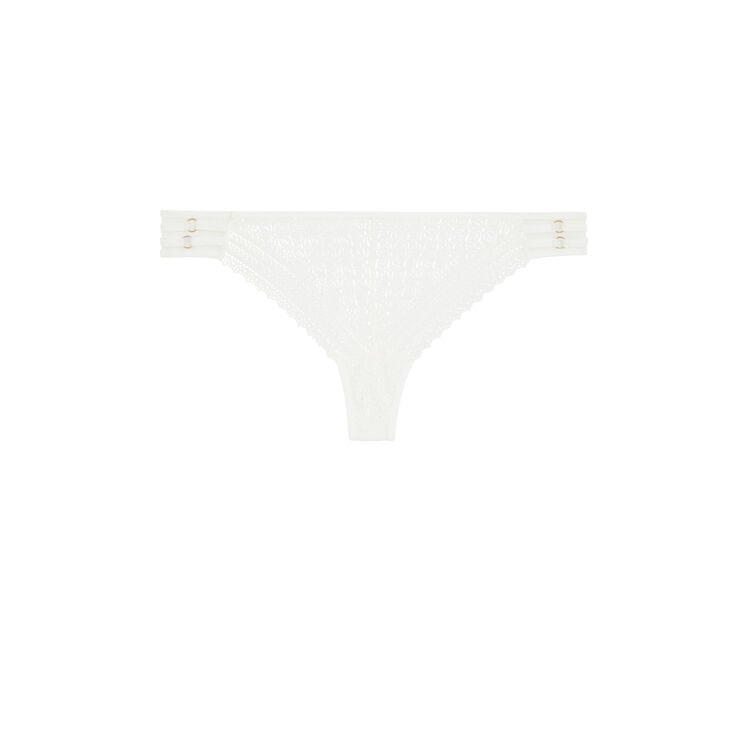 Lace thong with jewellery details white.