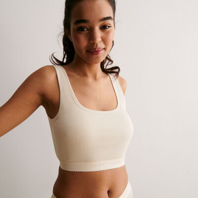 ribbed cotton sports bra - beige;