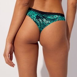 microfibre tanga shorts with tropical pattern;