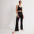 pointelle knit flared trousers - black;