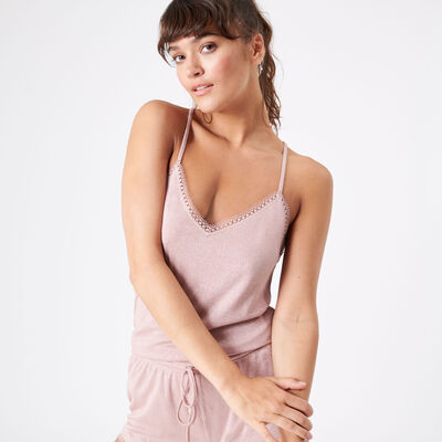 glittery jersey top with spaghetti straps;