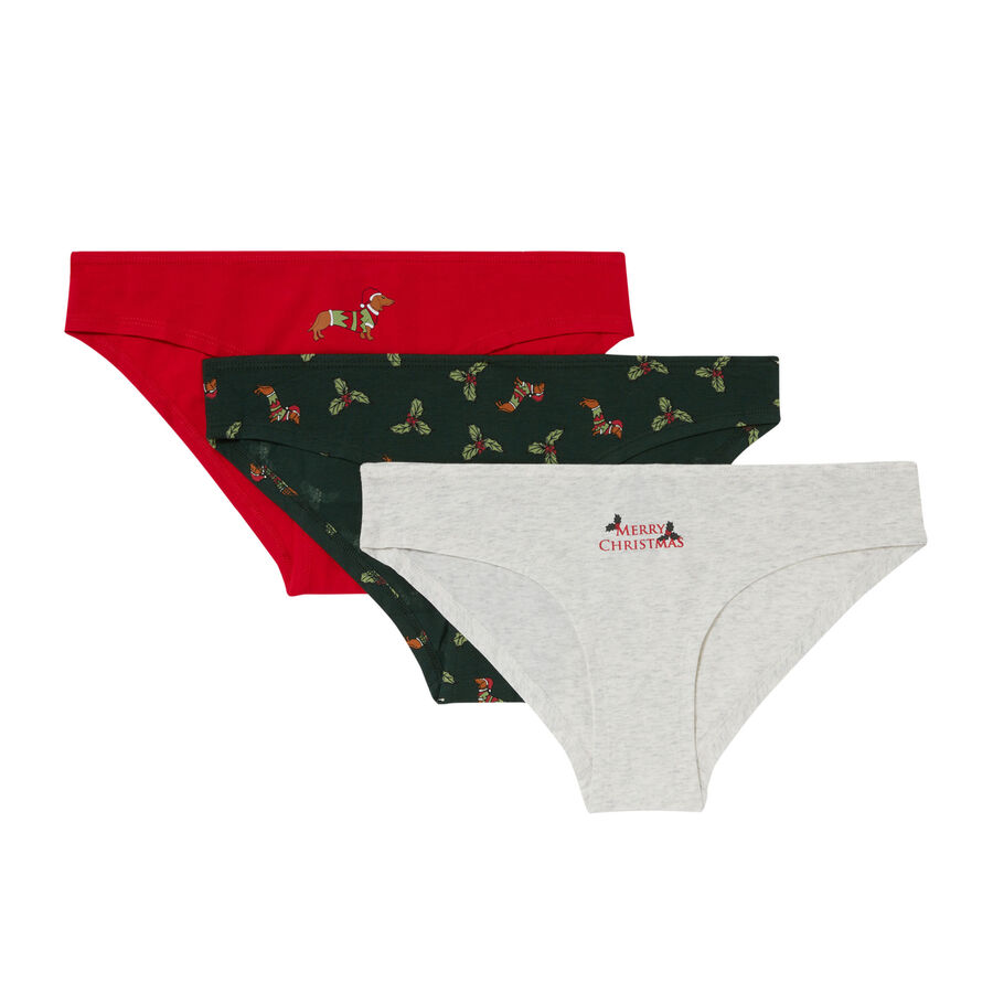 pack of 3 christmas mood knickers - red;