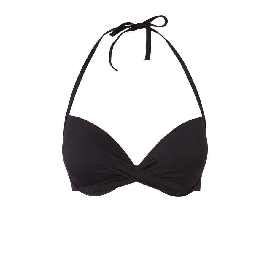 open back push-up bikini top with twisted neckline - black;