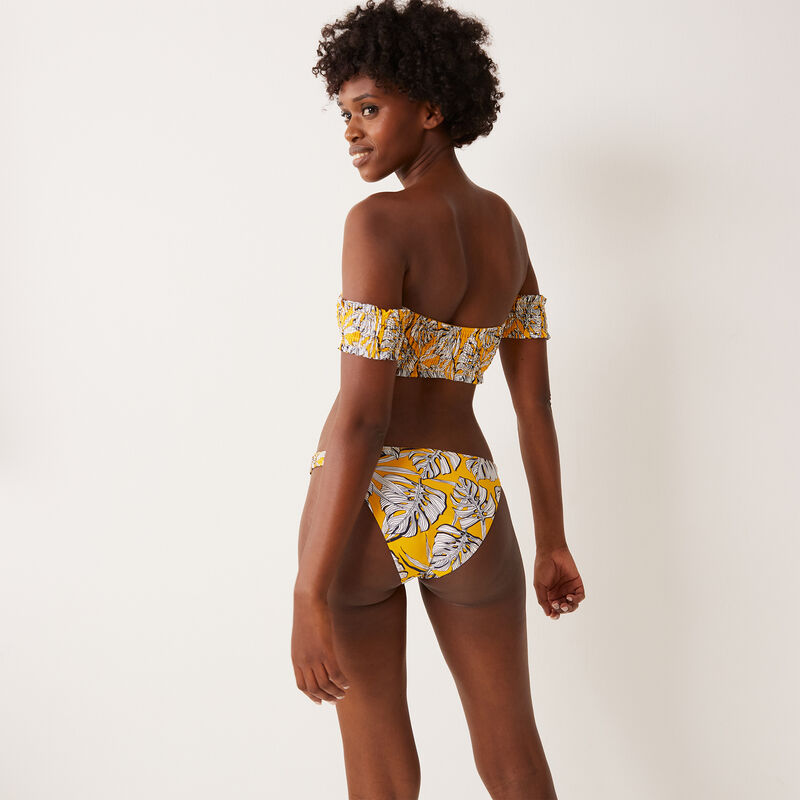bralette bikini top with palm print and sleeves - yellow bralette bikini top with palm print and sleeves - yellow;