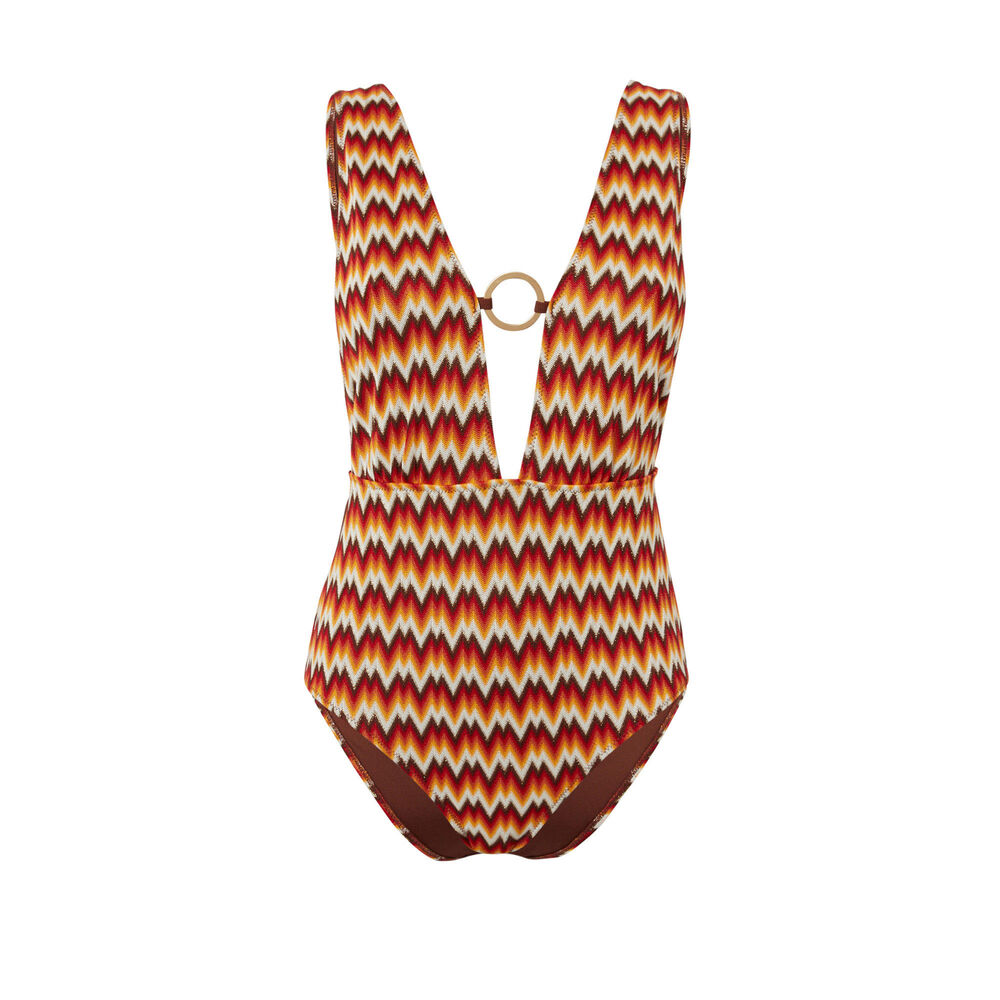 One-piece crochet swimsuit - multicoloured orange.