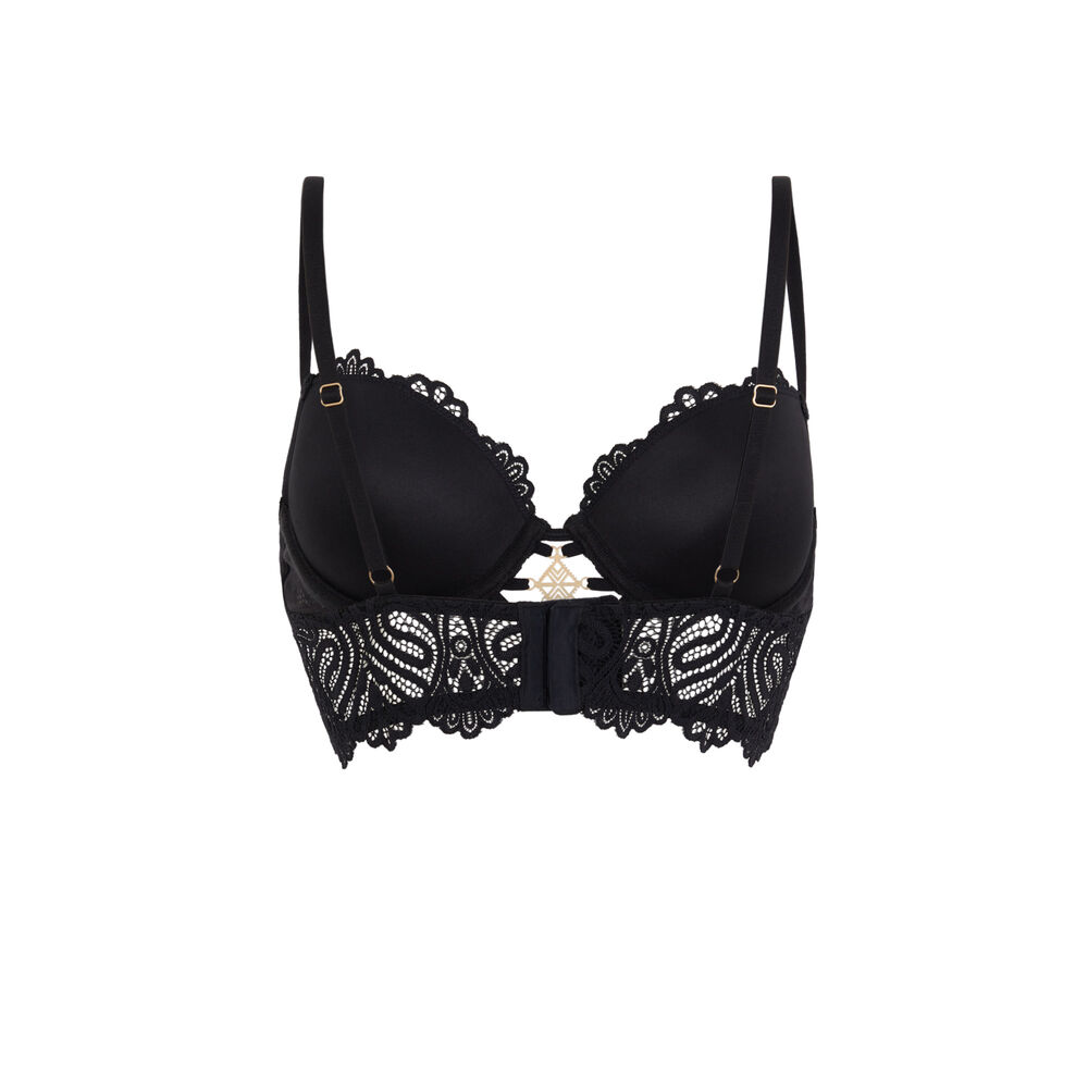 Jewel detail lace bustier push-up bra - black black.