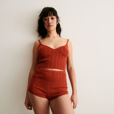 solid-coloured knit top with straps - brick red;