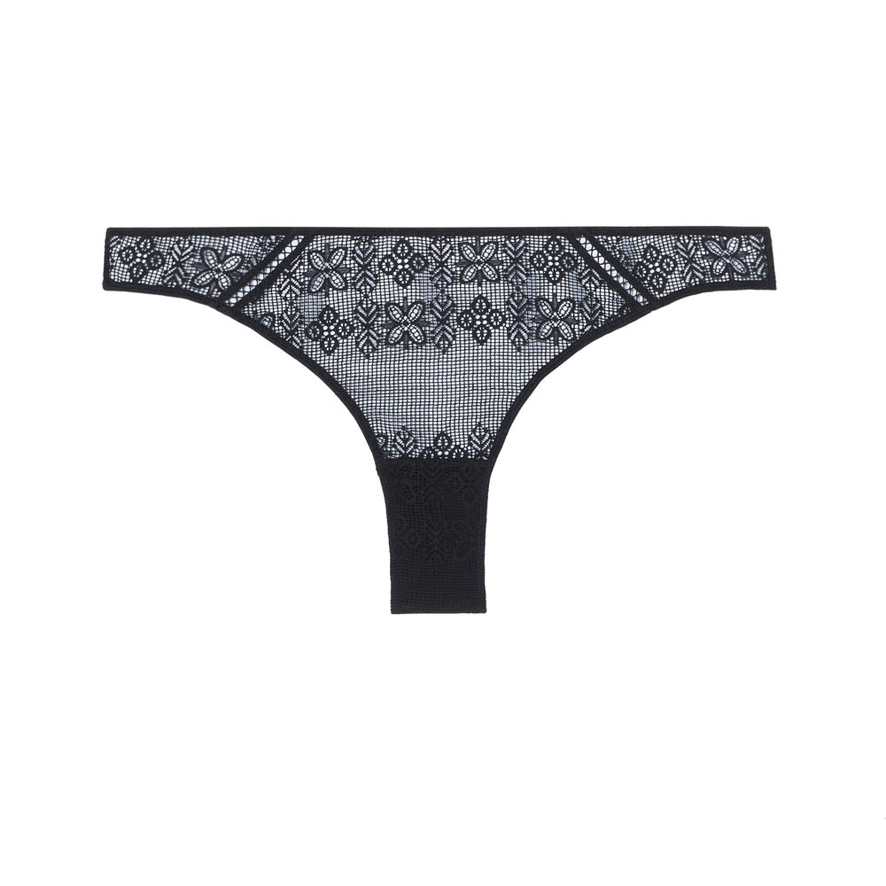 Lace tanga briefs with gold chain detail - black black.