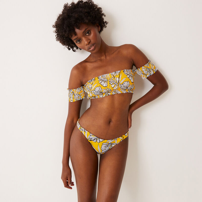 bralette bikini top with palm print and sleeves - yellow bralette bikini top with palm print and sleeves - yellow;
