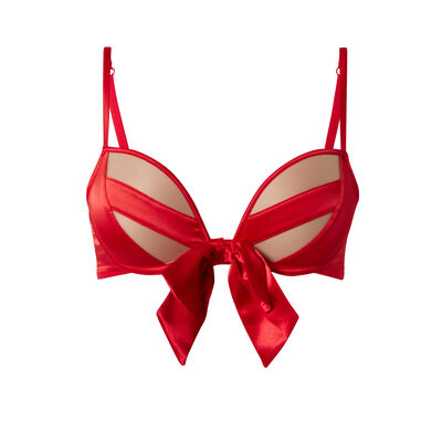 satin push-up bra with bow - red;