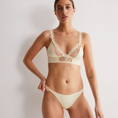 lace triangle bra without underwiring with flowery detail - off-white;