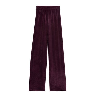 szerokie spodnie z gładkiego weluru — kolor śliwkowy;