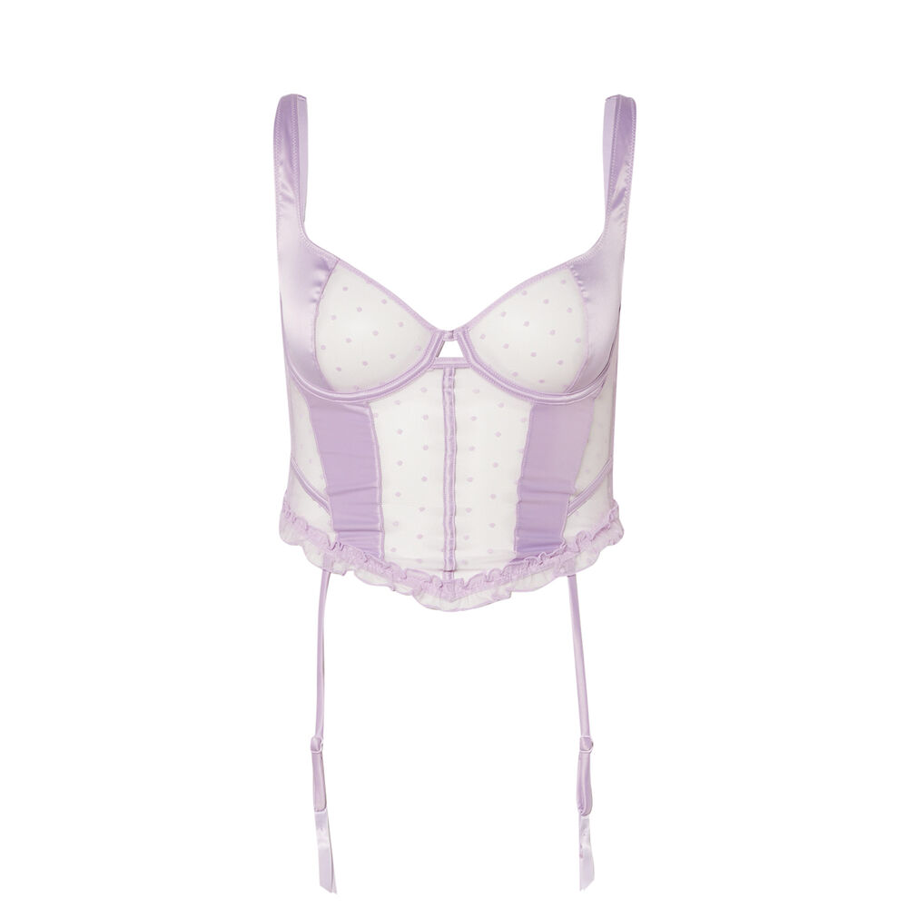 Satin and lace basque - lilac purple.