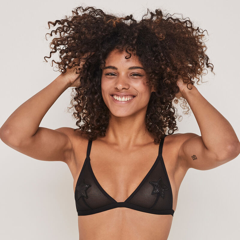 Cabariz star-detail non-wired triangle bra black.
