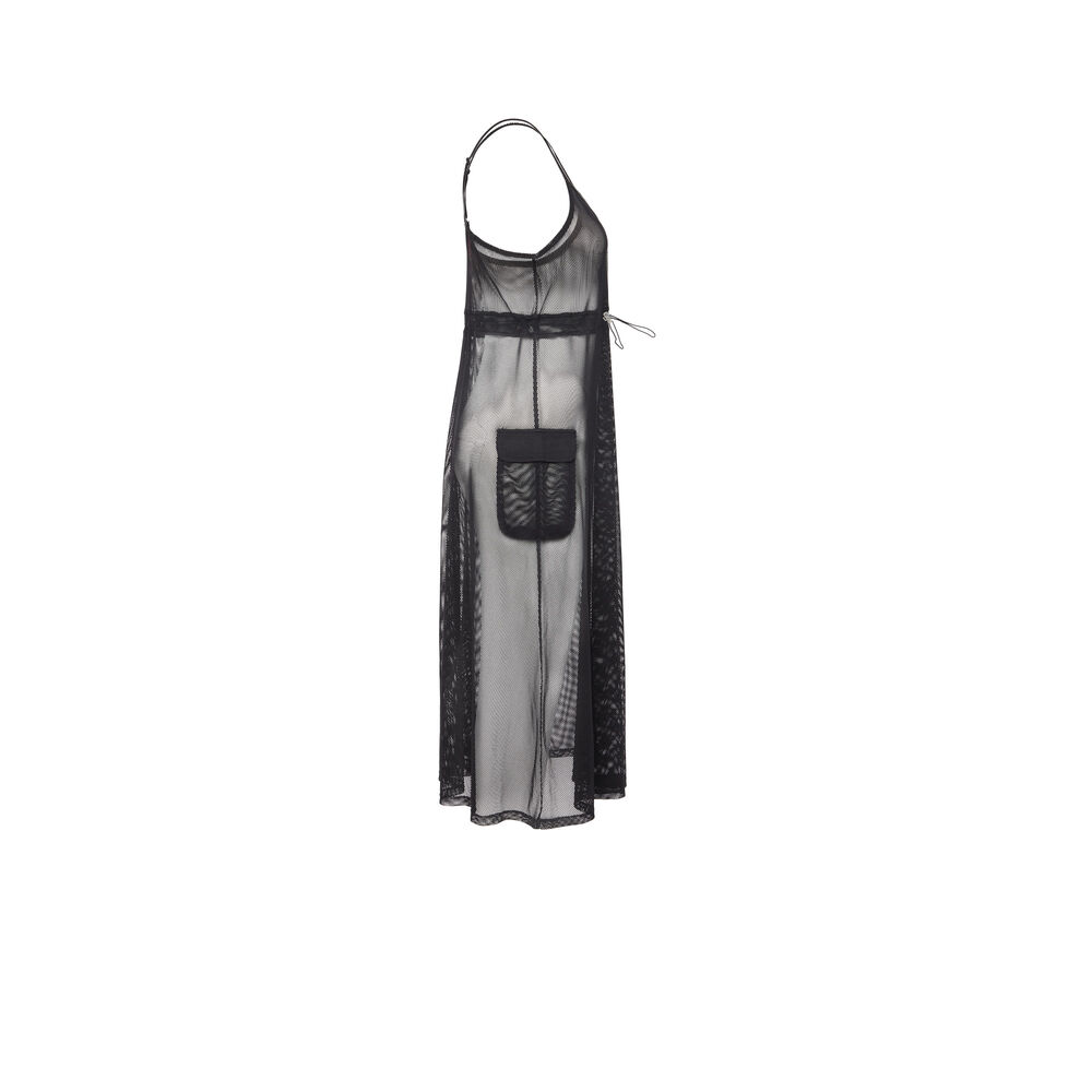 Sheer tulle dress with elastic detail - black black.