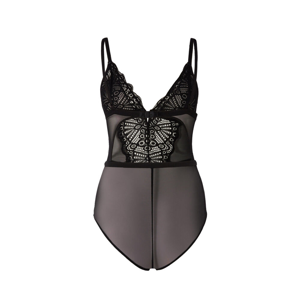 Lace triangle body with belt - black black.