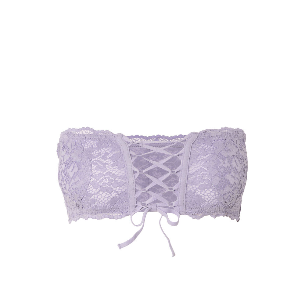 Non-wired corset-effect bandeau bra - lilac purple.